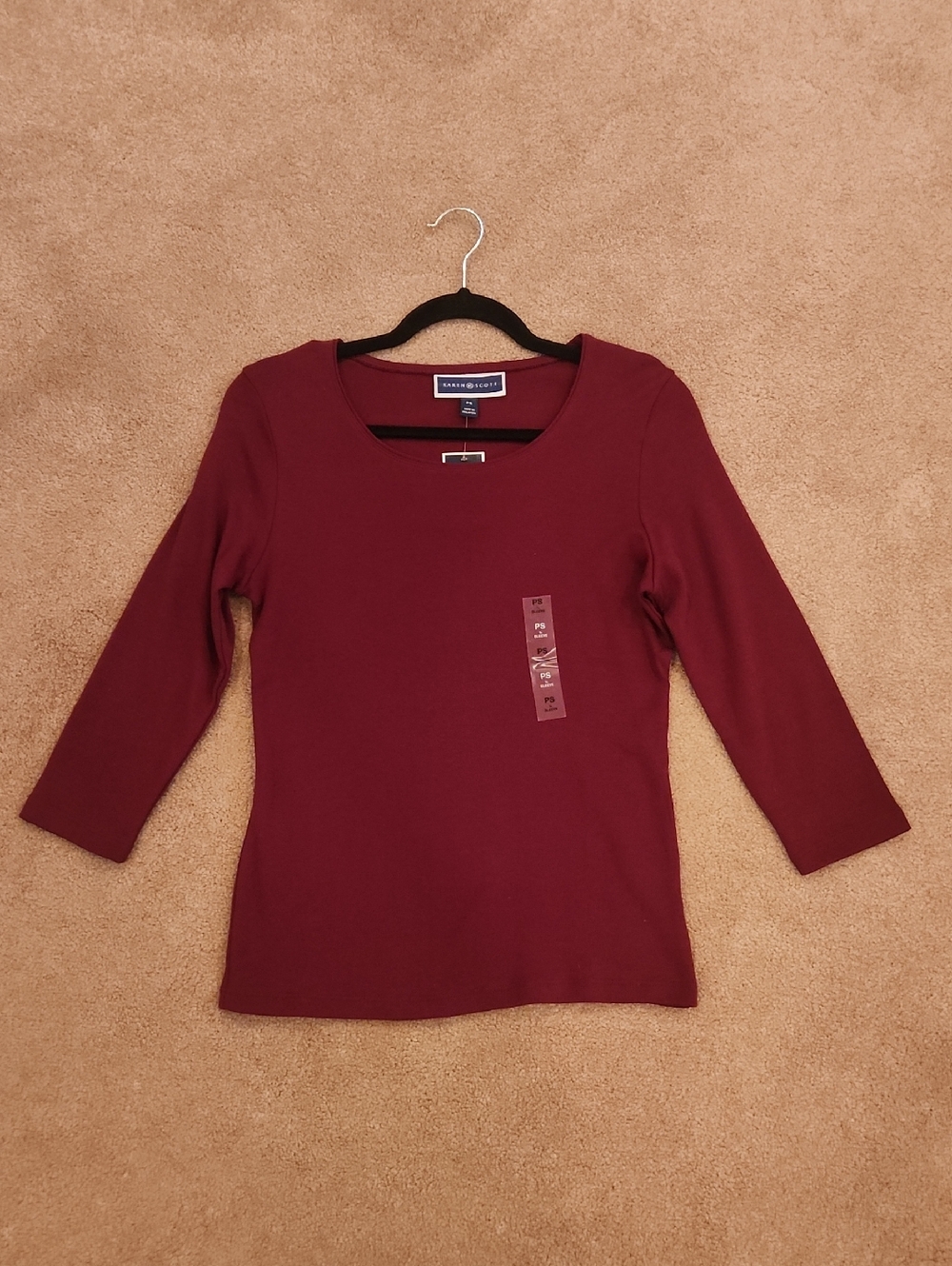 Karen Scott Burgundy 3/4-Length Sleeve Top, NWT, Size: Petite Small - Picture 5 of 5